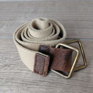 VTG LL Bean Belt Mens Size 36 Brown Tan Canvas Leather D Ring Hiking Made in USA